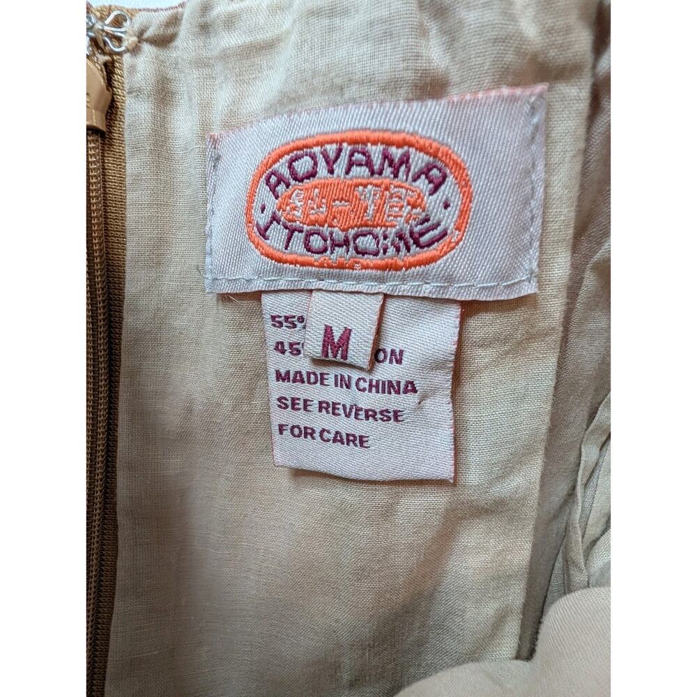 VtG Boho Strapless Dress Linen Mauve Beige Bow Waist Cottagecore See Measurement - Picture 10 of 13